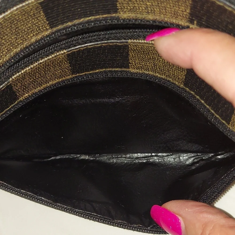 FENDI Vintage Pequin 3 Compartment zip pouch coated canvas leather lined.  Vgvc